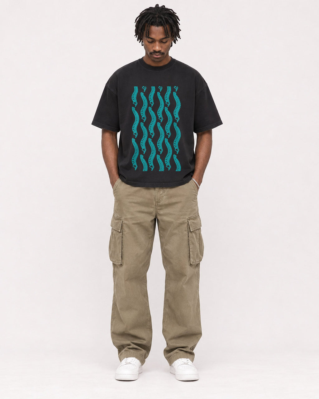 Mockup Boxy Heavyweight Tee Black male full-body 04