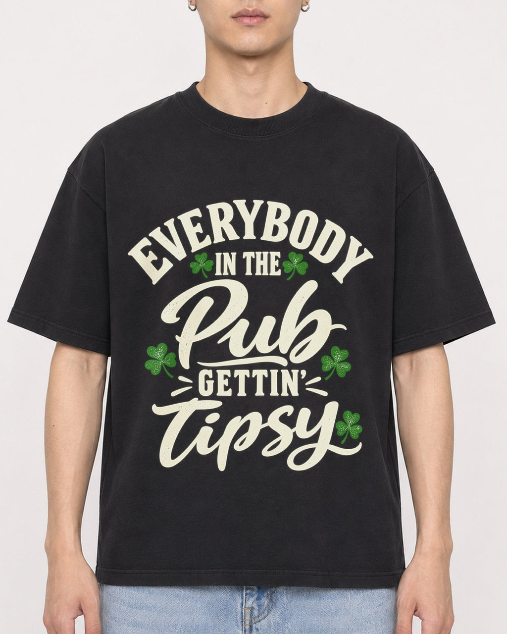 Mockup Boxy Heavyweight Tee Black male close-up 21