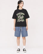 Mockup Boxy Heavyweight Tee Black female full-body 21