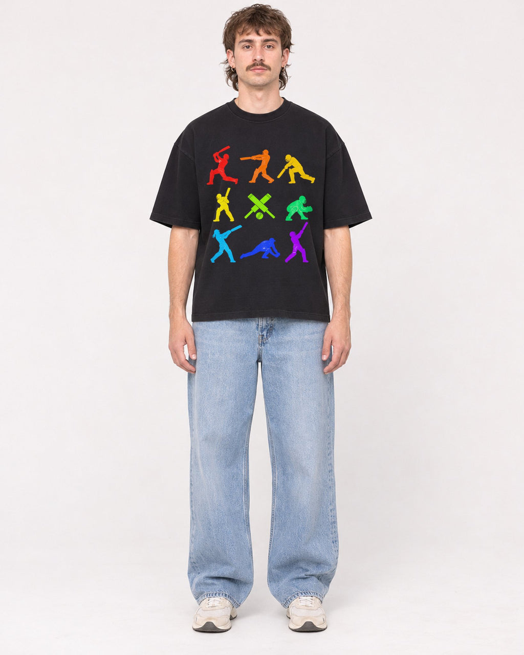 Mockup Boxy Heavyweight Tee Black male full-body 29