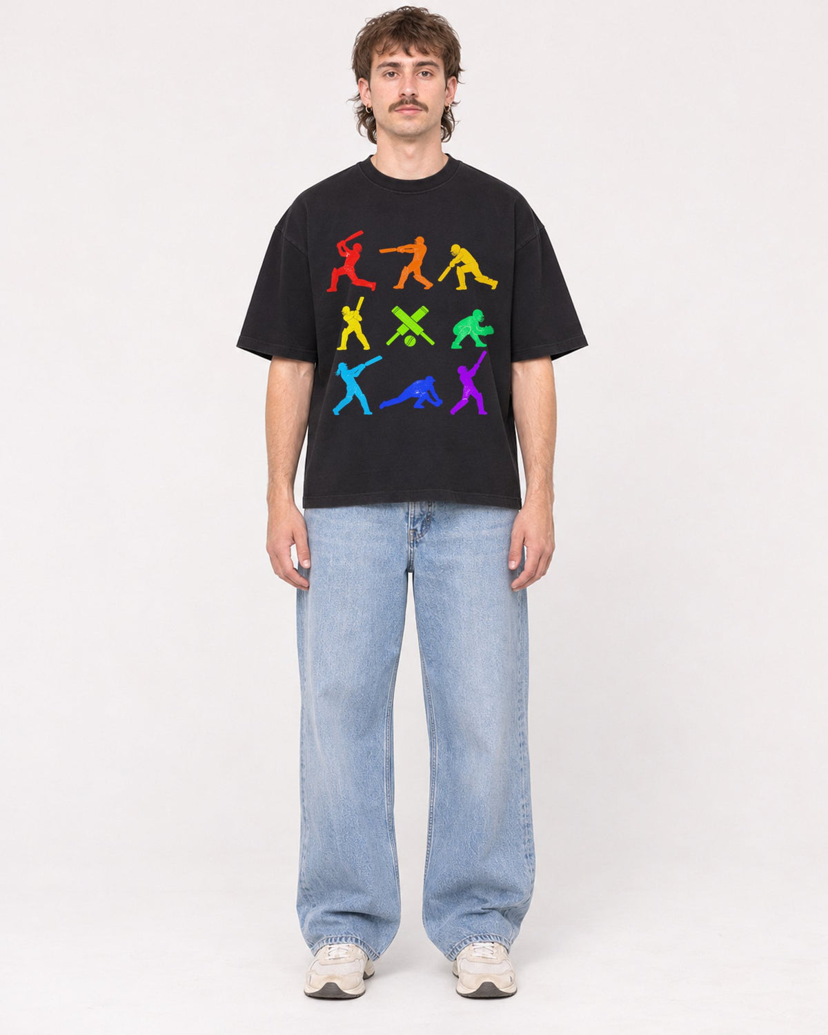 Mockup Boxy Heavyweight Tee Black male full-body 29