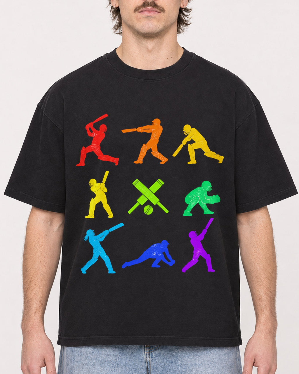 Mockup Boxy Heavyweight Tee Black male close-up 29