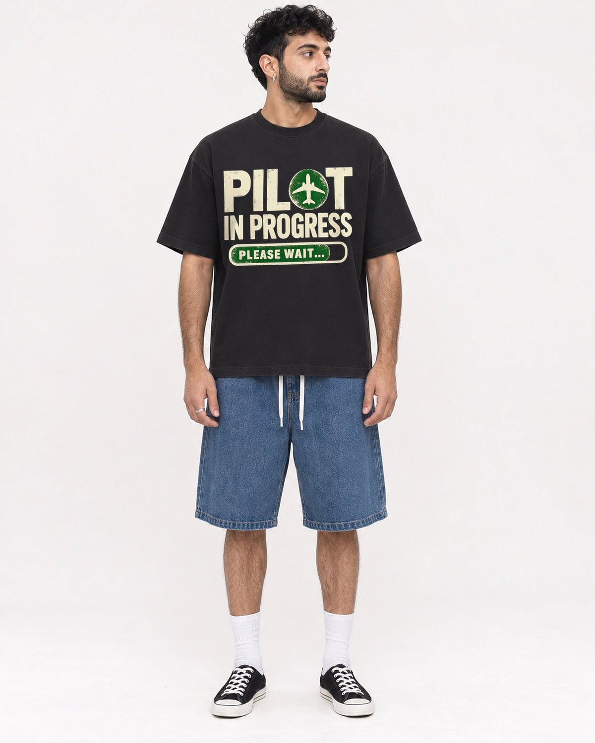 Mockup Boxy Heavyweight Tee Black male full-body 07