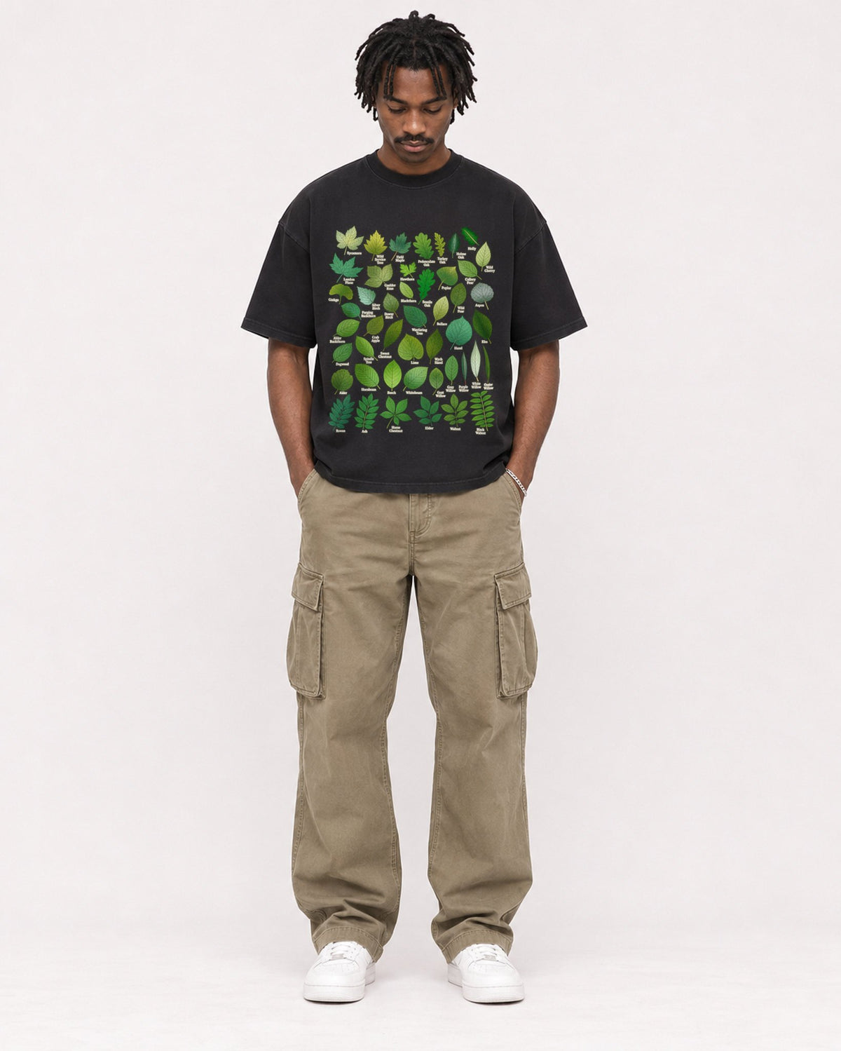 Mockup Boxy Heavyweight Tee Black male full-body 04