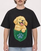 Mockup Boxy Heavyweight Tee Black male close-up 09
