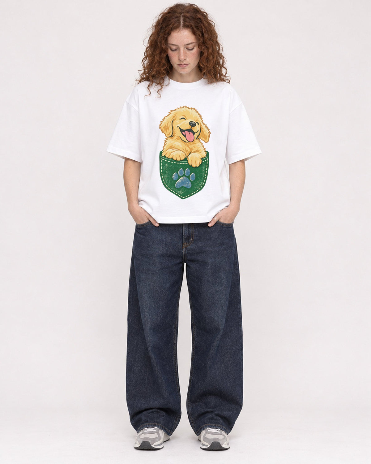 Mockup Boxy Heavyweight Tee White female full-body 09