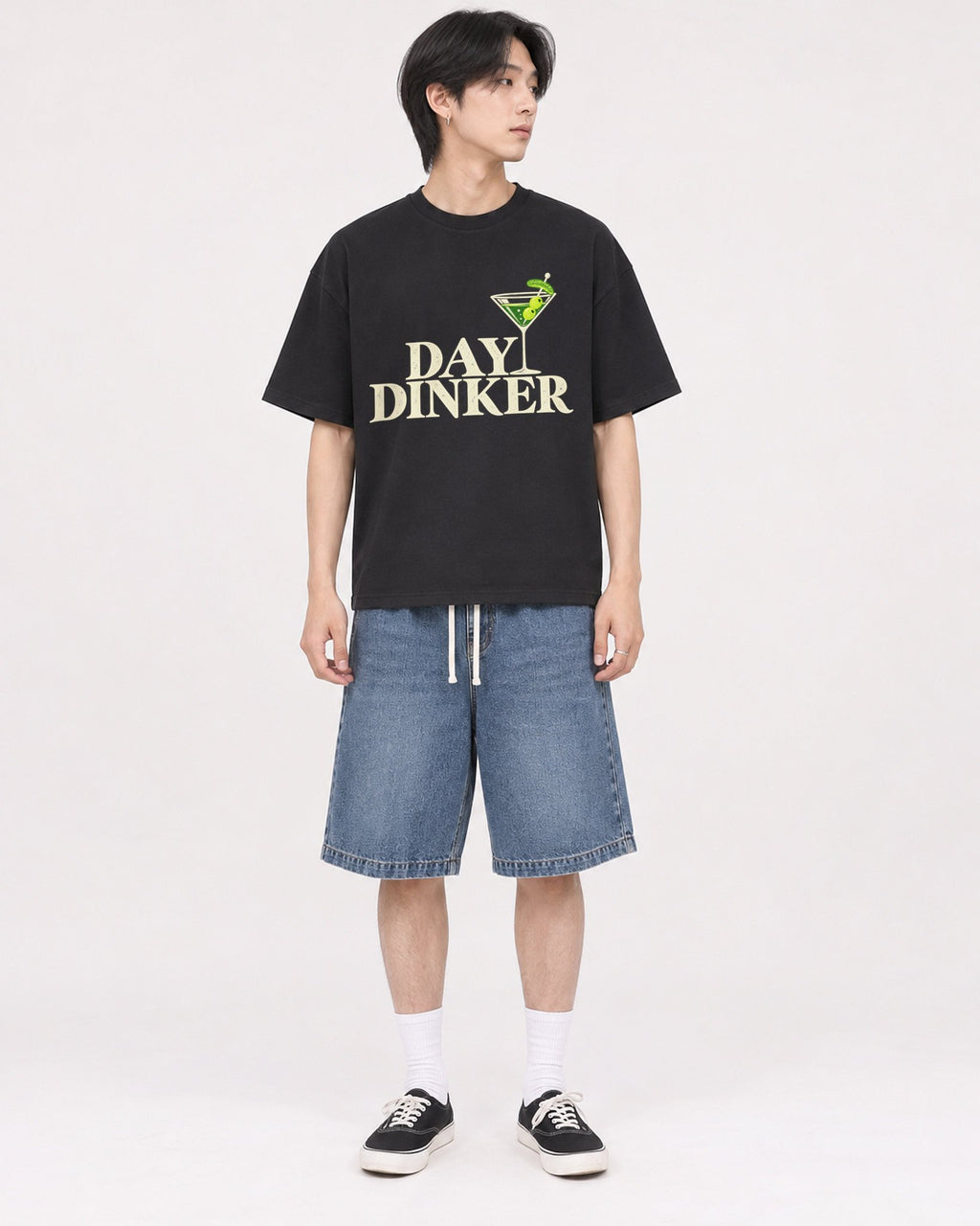 Mockup Boxy Heavyweight Tee Black male full-body 11