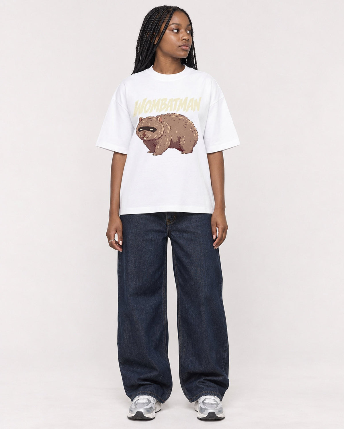 Mockup Boxy Heavyweight Tee White female full-body 04
