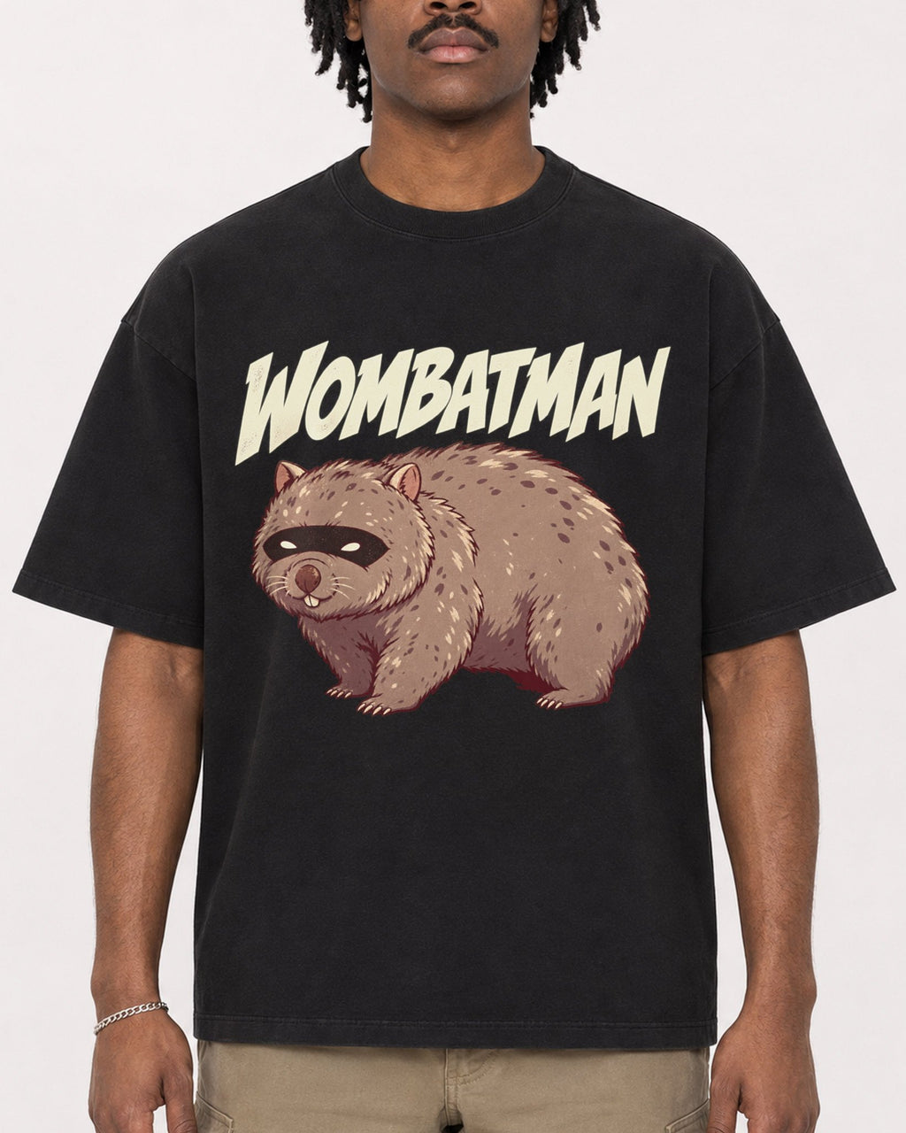 Mockup Boxy Heavyweight Tee Black male close-up 04