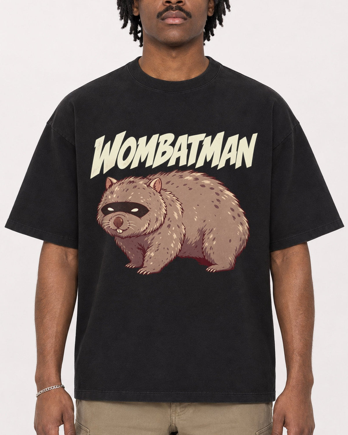 Mockup Boxy Heavyweight Tee Black male close-up 04