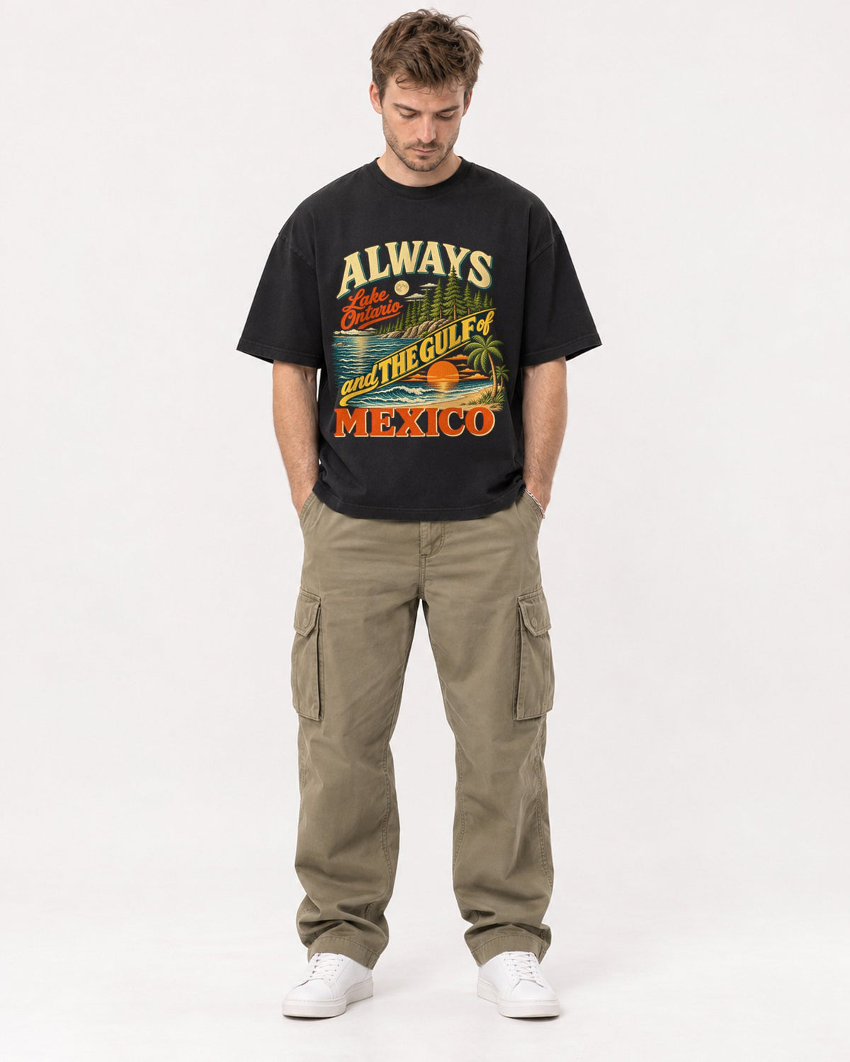 Mockup Boxy Heavyweight Tee Black male full-body 08