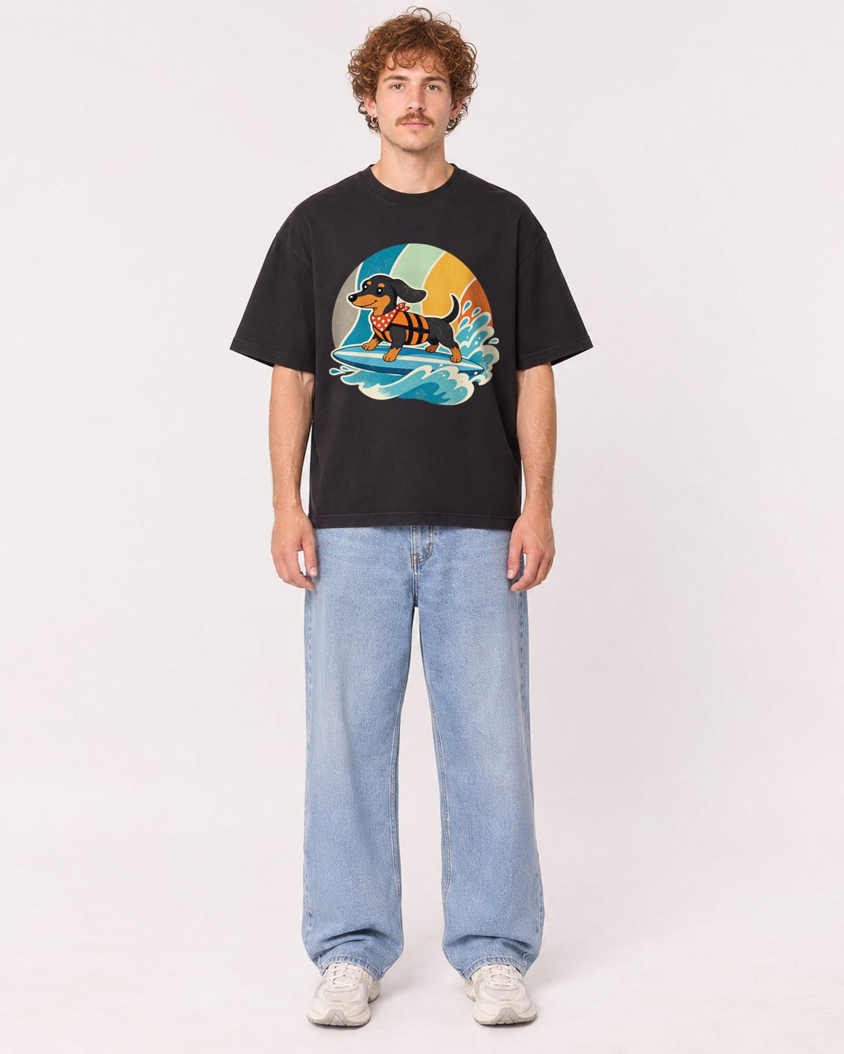 Mockup Boxy Heavyweight Tee Black male full-body 09
