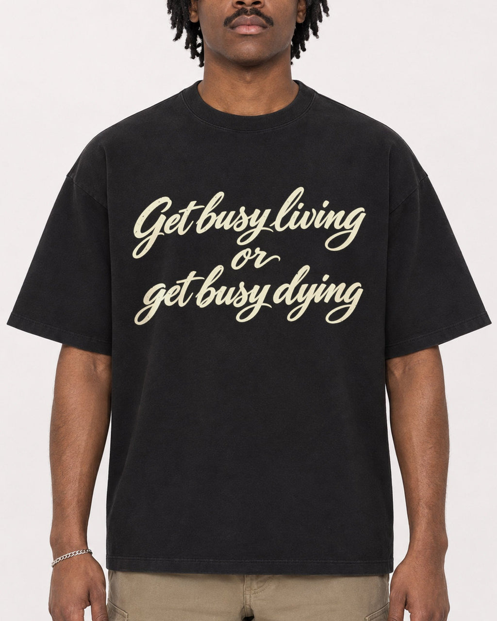 Mockup Boxy Heavyweight Tee Black male close-up 04