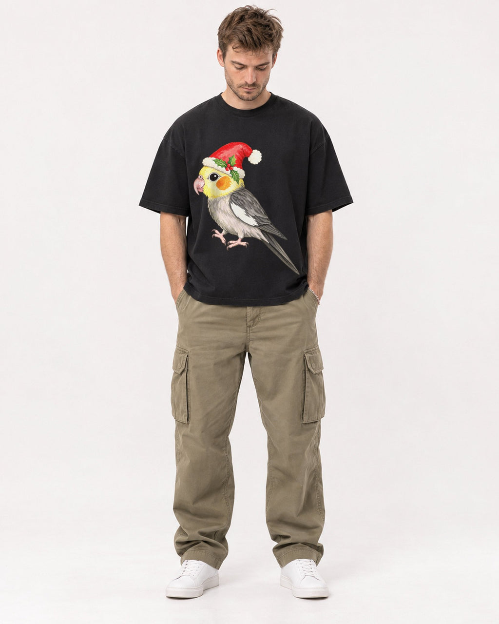 Mockup Boxy Heavyweight Tee Black male full-body 08