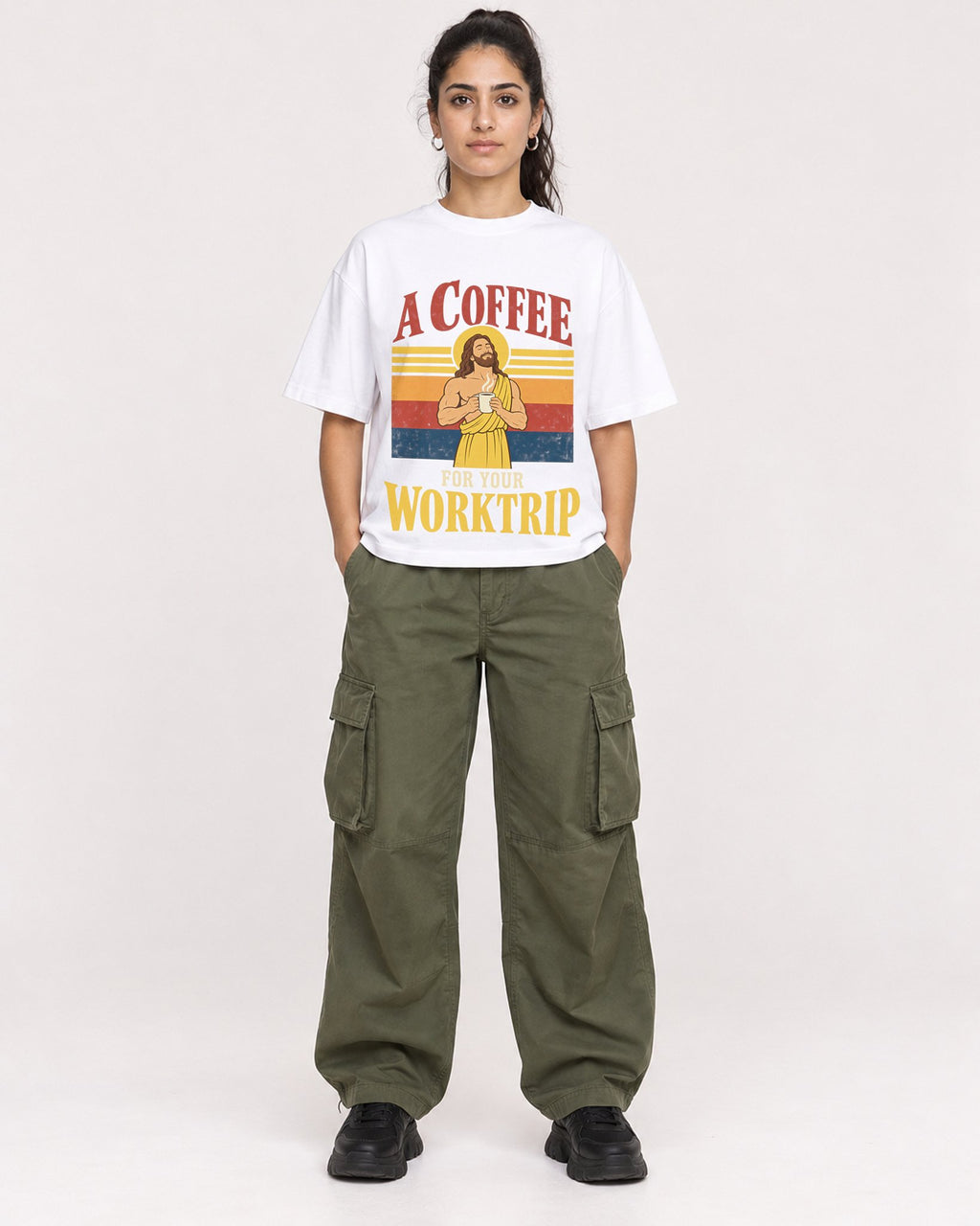 Mockup Boxy Heavyweight Tee White female full-body 47