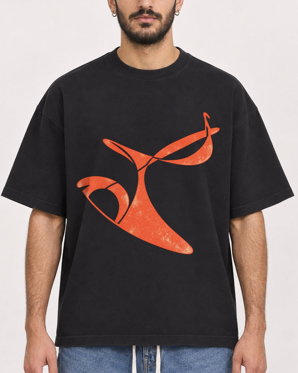 Mockup Boxy Heavyweight Tee Black male close-up 07