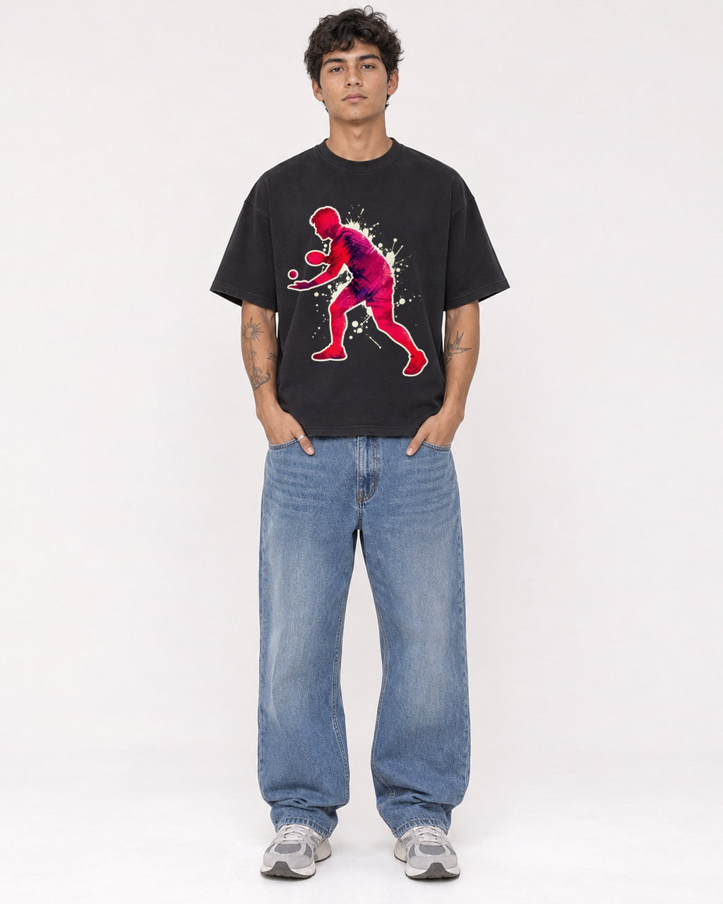 Mockup Boxy Heavyweight Tee Black male full-body 06