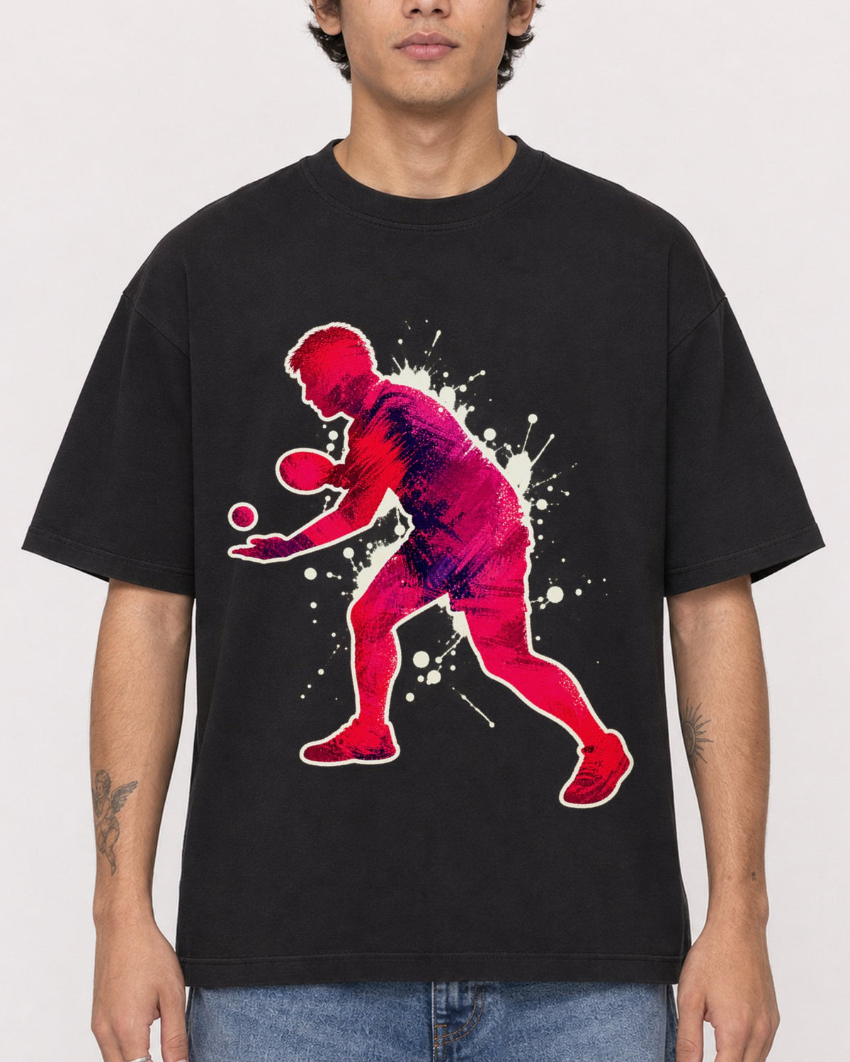 Mockup Boxy Heavyweight Tee Black male close-up 06