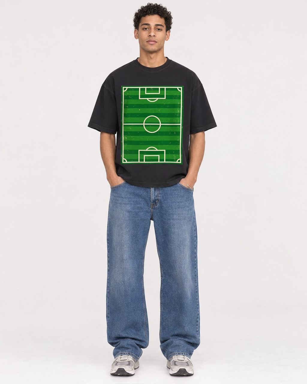 Mockup Boxy Heavyweight Tee Black male full-body 10