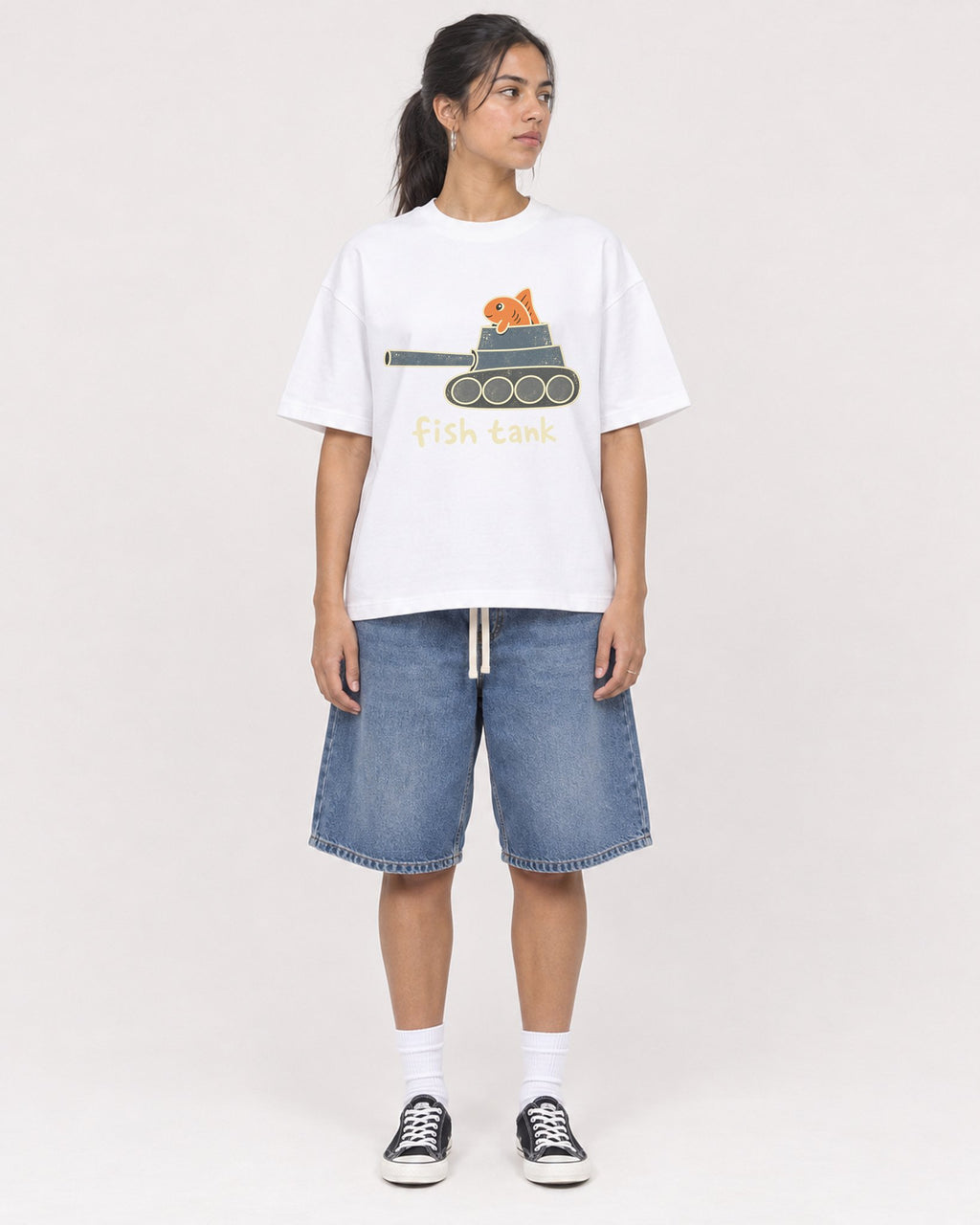 Mockup Boxy Heavyweight Tee White female full-body 16