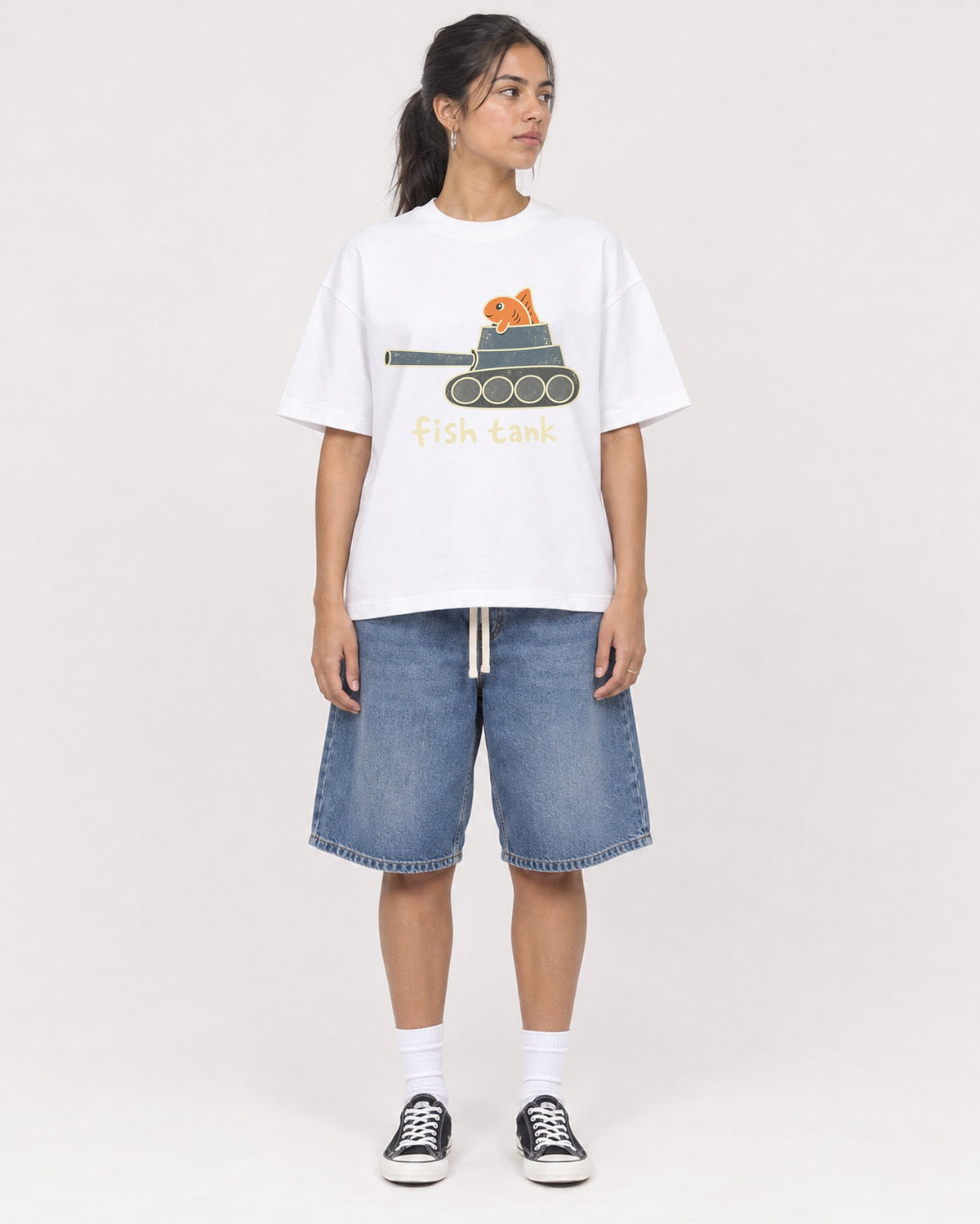 Mockup Boxy Heavyweight Tee White female full-body 16