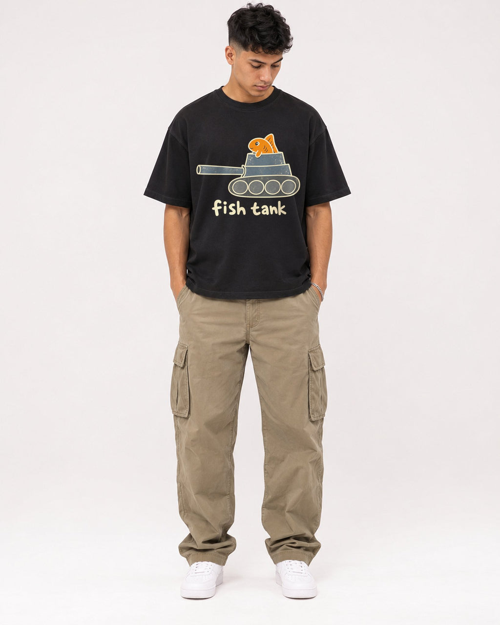 Mockup Boxy Heavyweight Tee Black male full-body 16