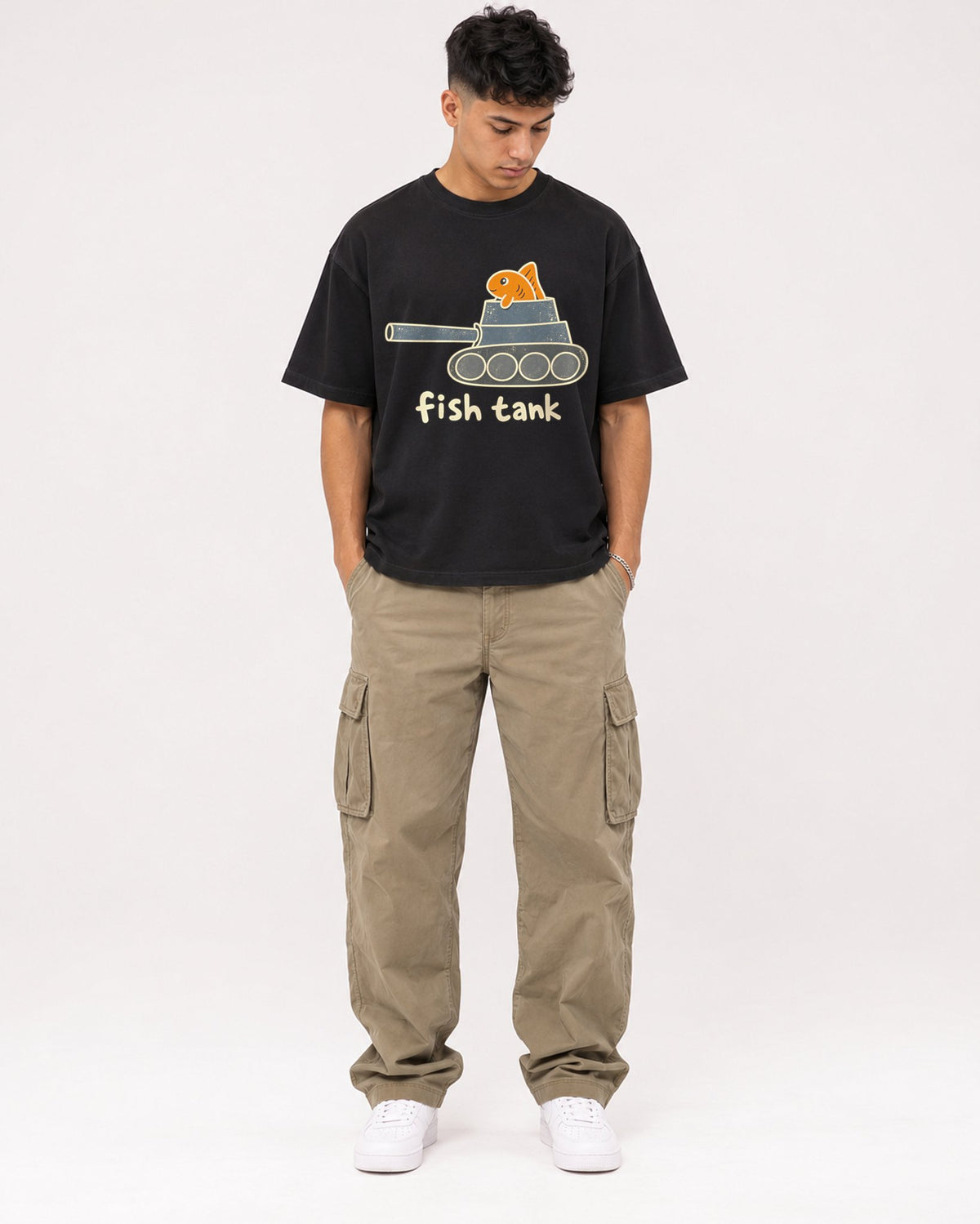 Mockup Boxy Heavyweight Tee Black male full-body 16