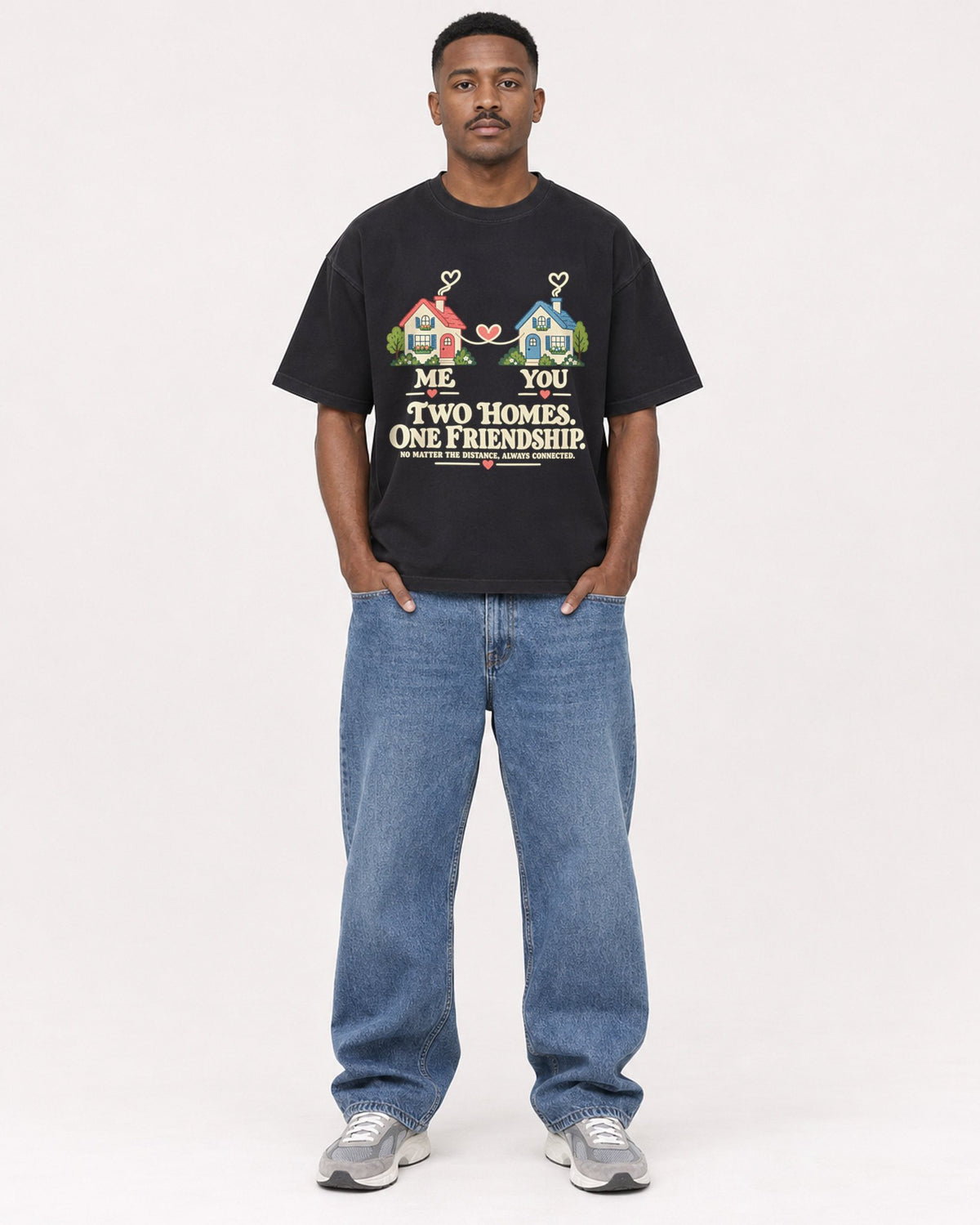 Mockup Boxy Heavyweight Tee Black male full-body 14