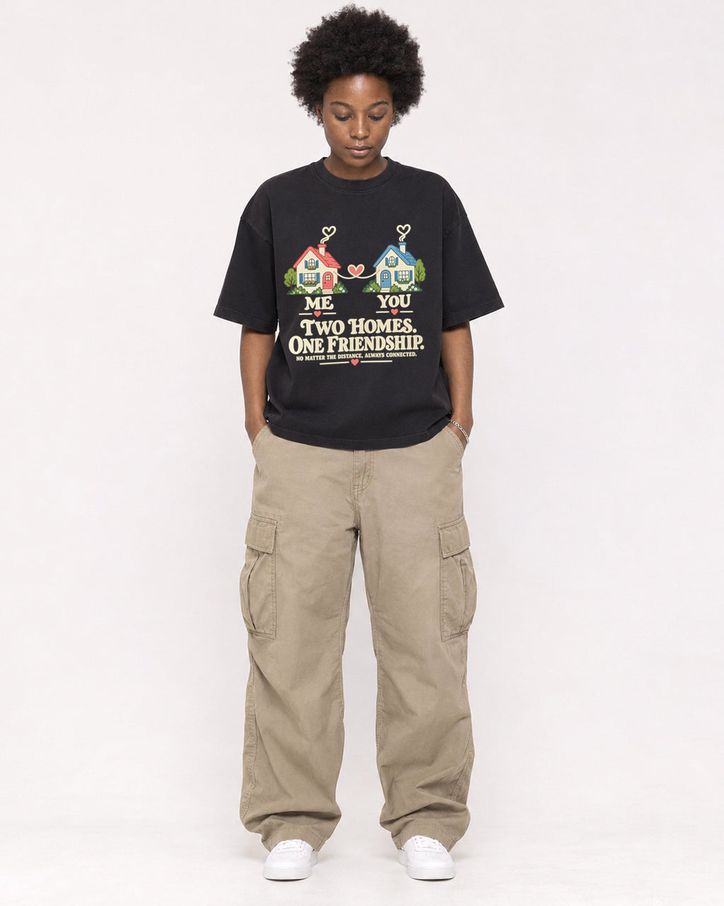 Mockup Boxy Heavyweight Tee Black female full-body 14