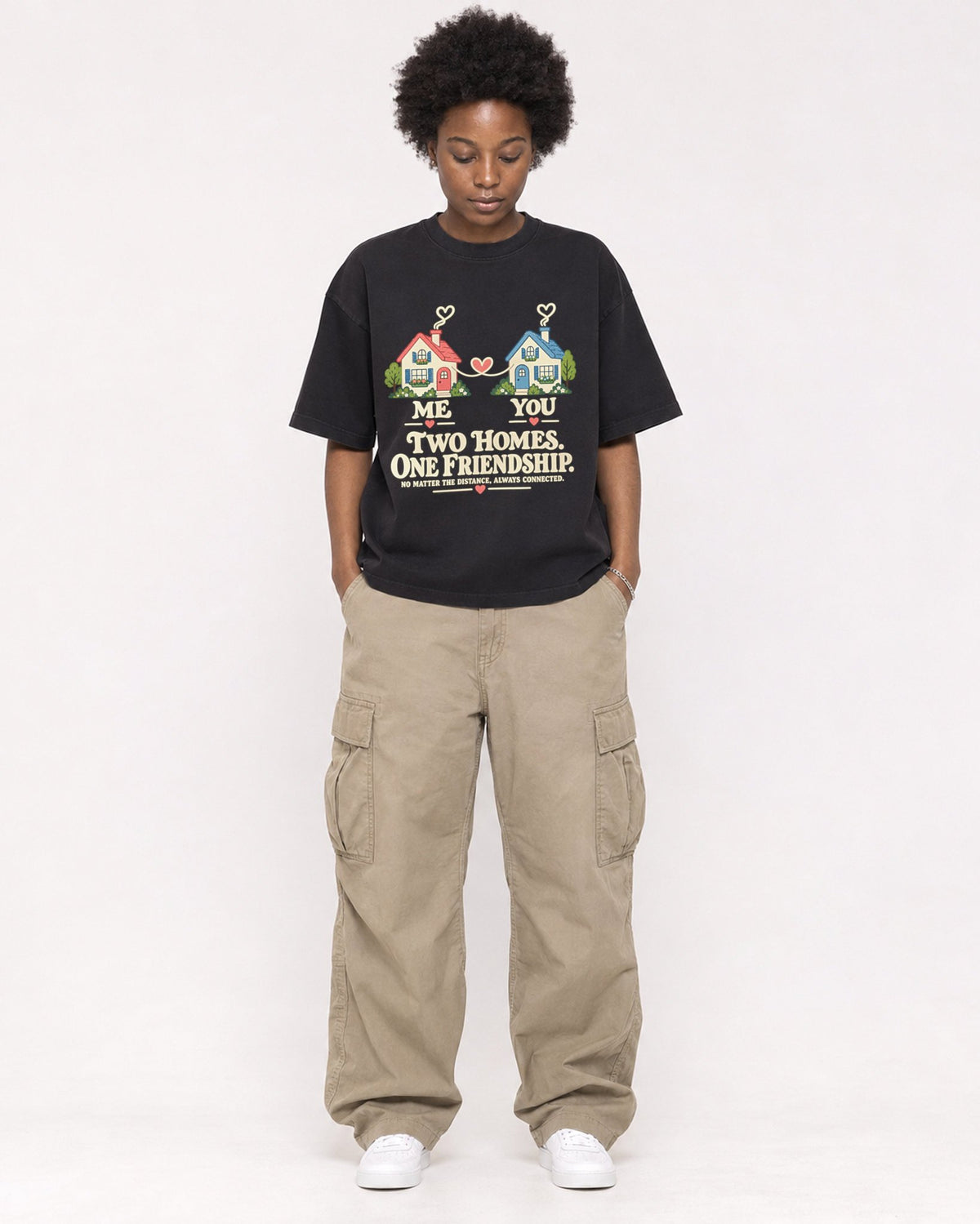 Mockup Boxy Heavyweight Tee Black female full-body 14