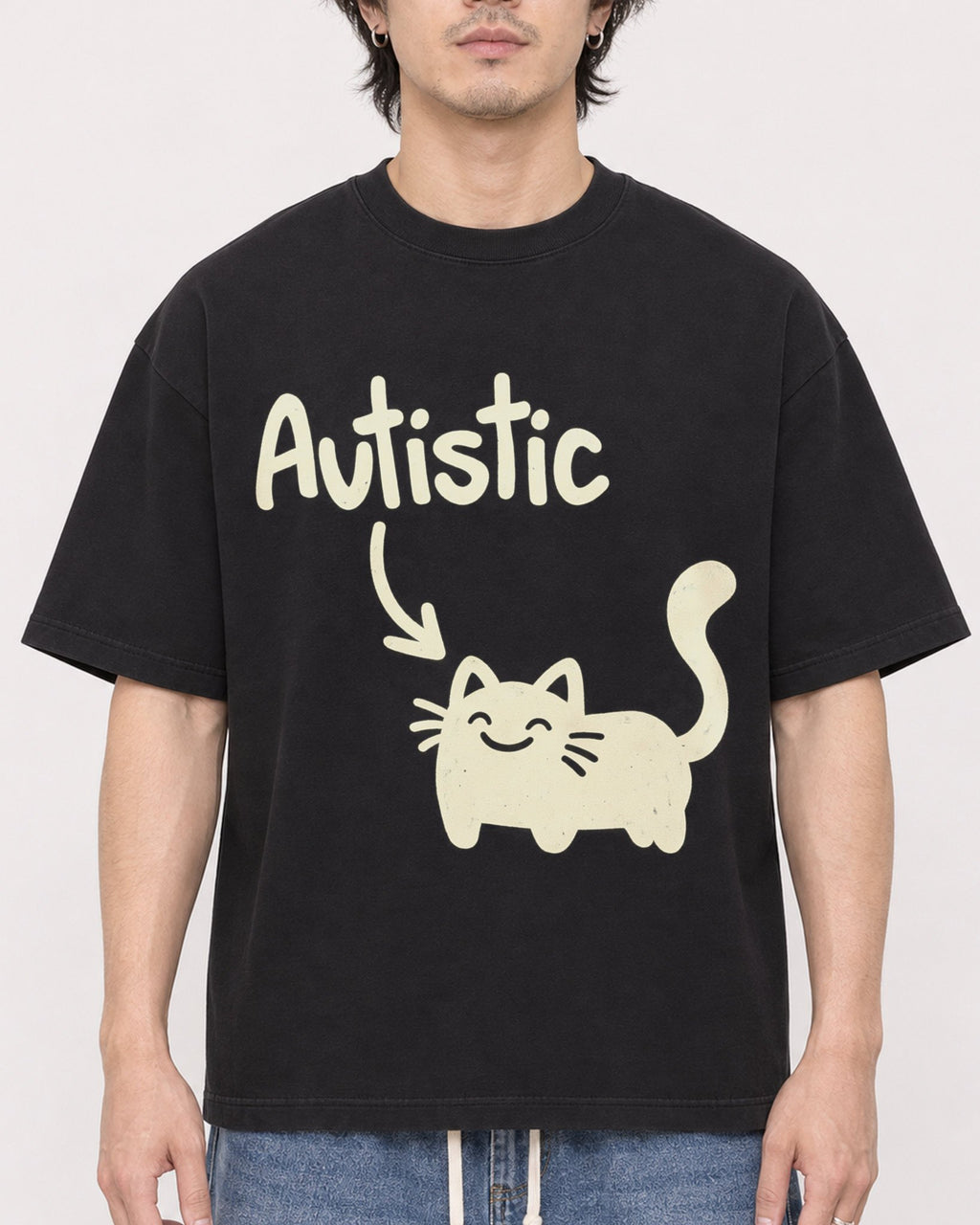 Mockup Boxy Heavyweight Tee Black male close-up 03