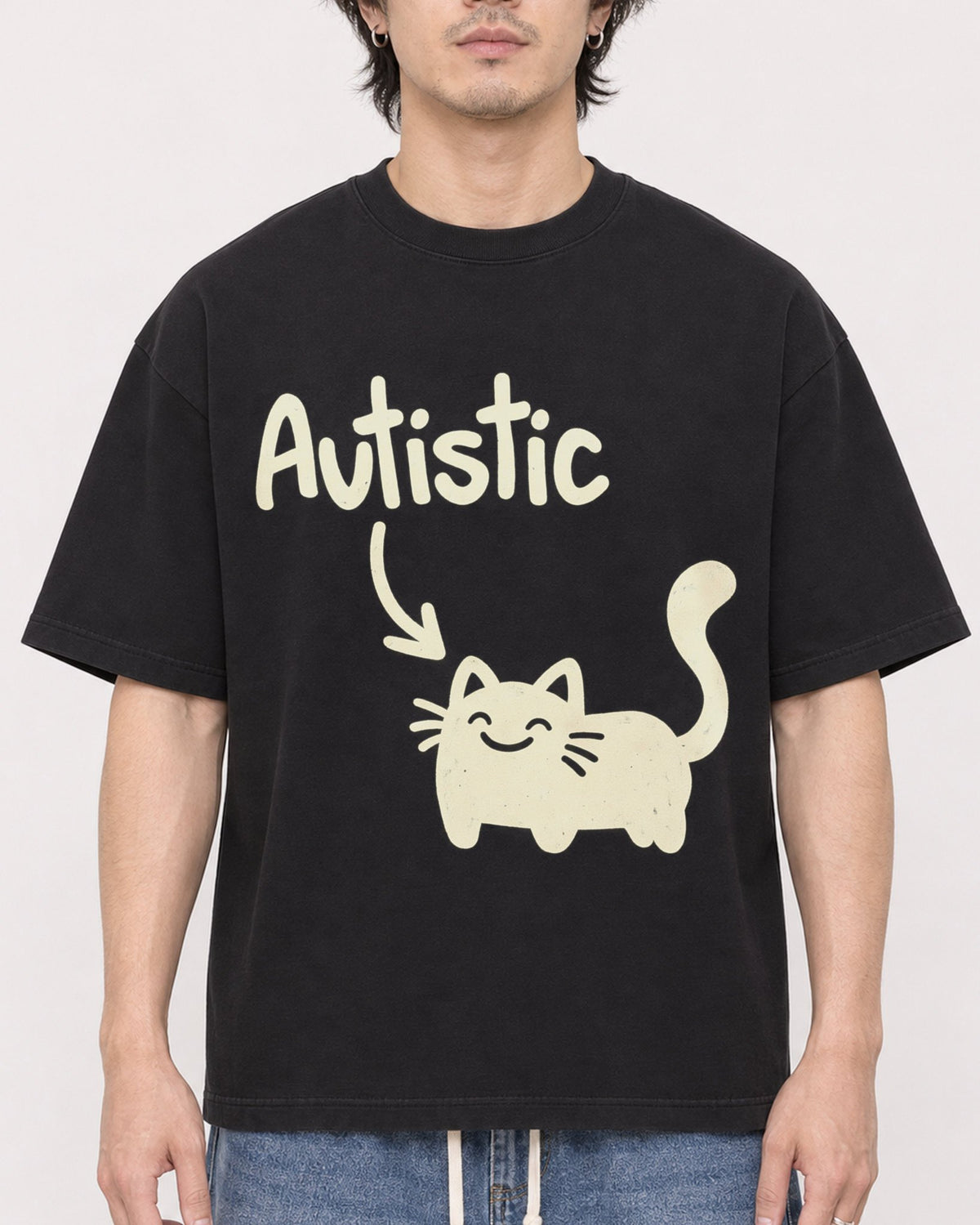 Mockup Boxy Heavyweight Tee Black male close-up 03