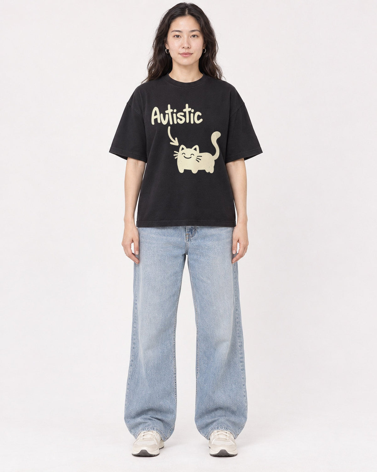 Mockup Boxy Heavyweight Tee Black female full-body 03