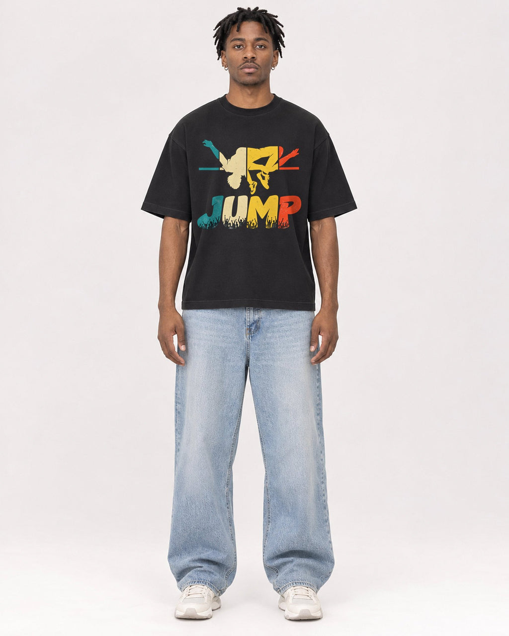 Mockup Boxy Heavyweight Tee Black male full-body 05