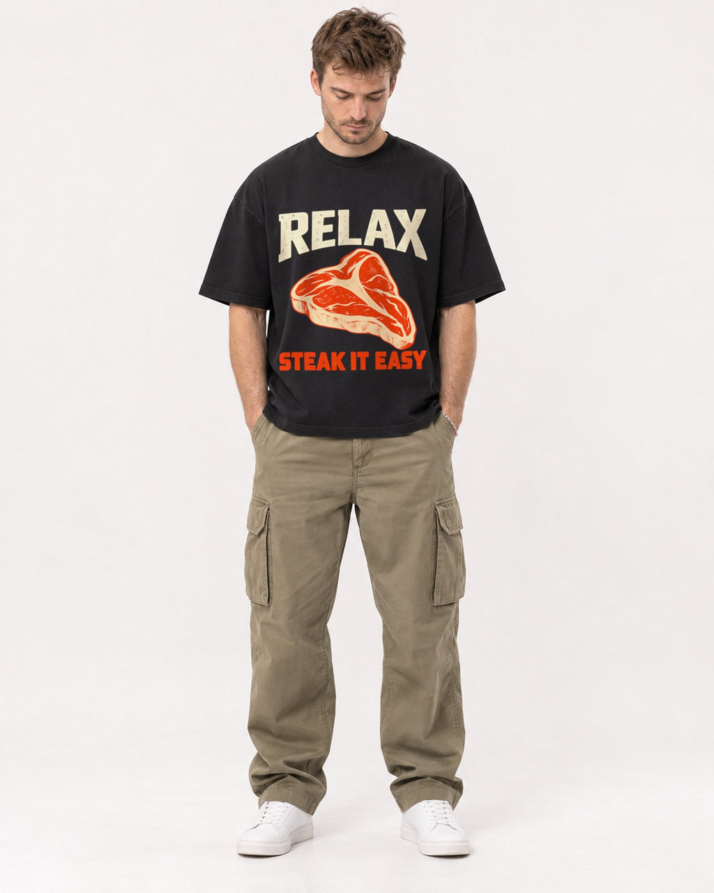 Mockup Boxy Heavyweight Tee Black male full-body 08