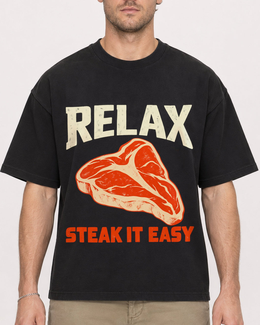 Mockup Boxy Heavyweight Tee Black male close-up 08
