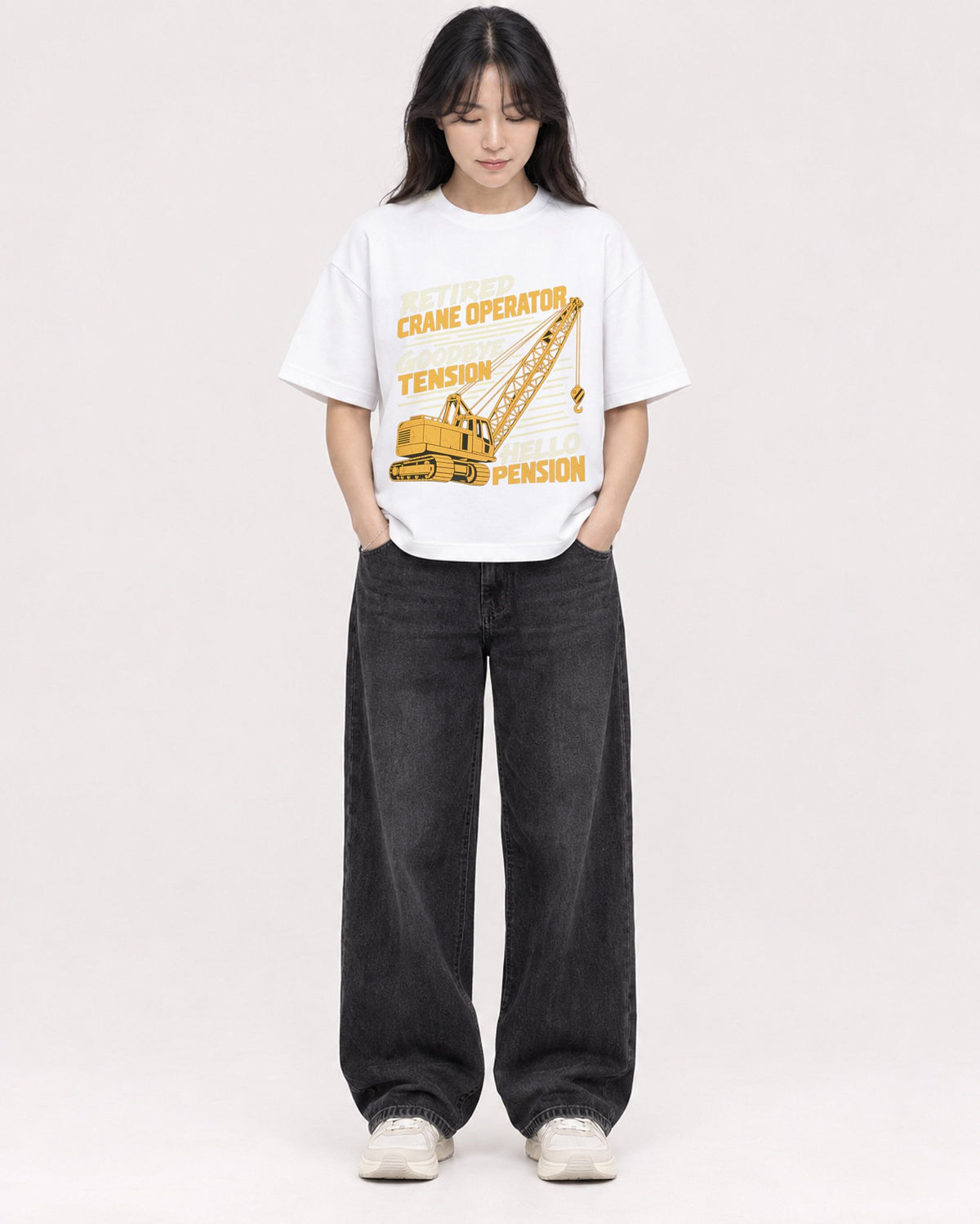 Mockup Boxy Heavyweight Tee White female full-body 13