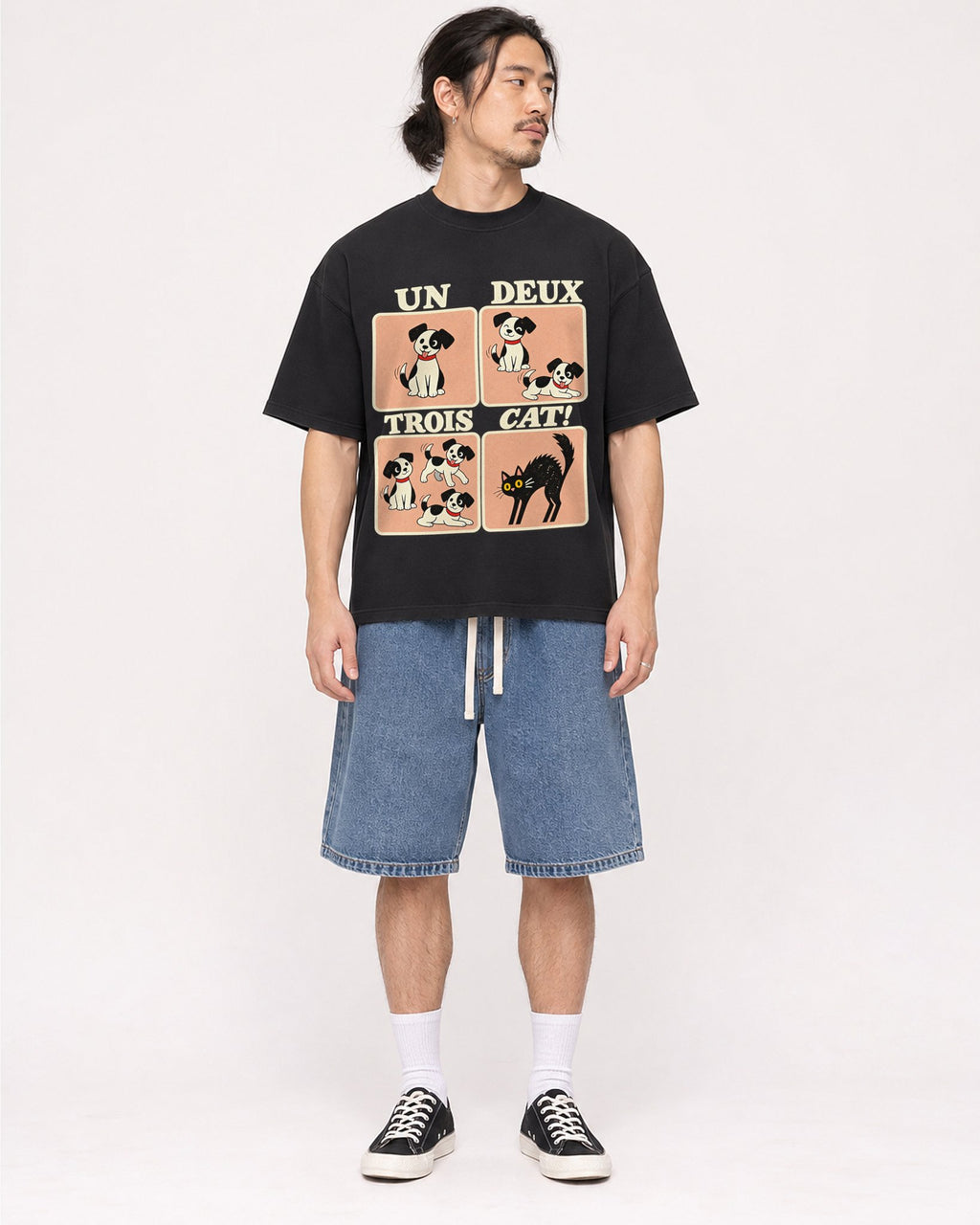 Mockup Boxy Heavyweight Tee Black male full-body 43