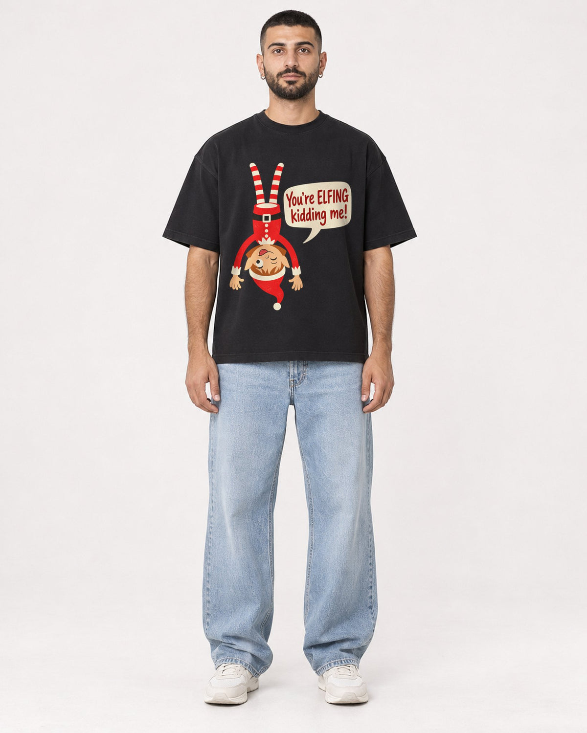 Mockup Boxy Heavyweight Tee Black male full-body 37