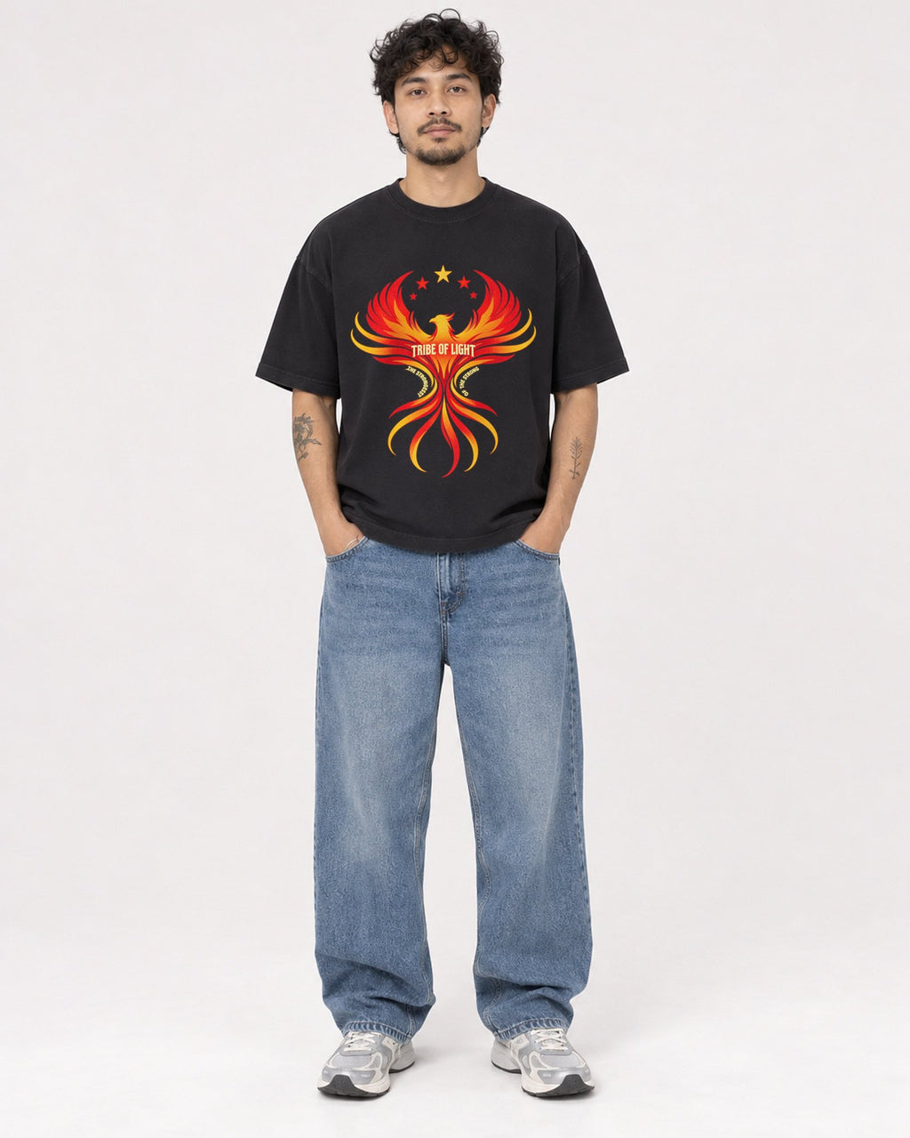 Mockup Boxy Heavyweight Tee Black male full-body 42