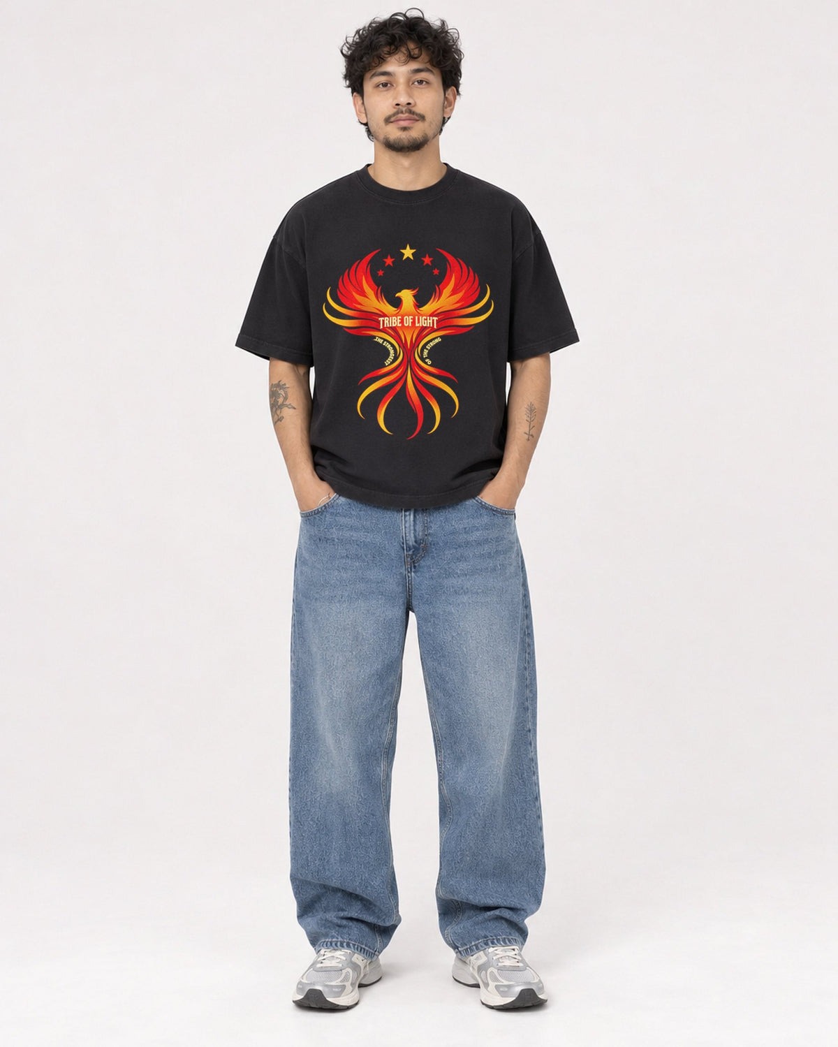 Mockup Boxy Heavyweight Tee Black male full-body 42