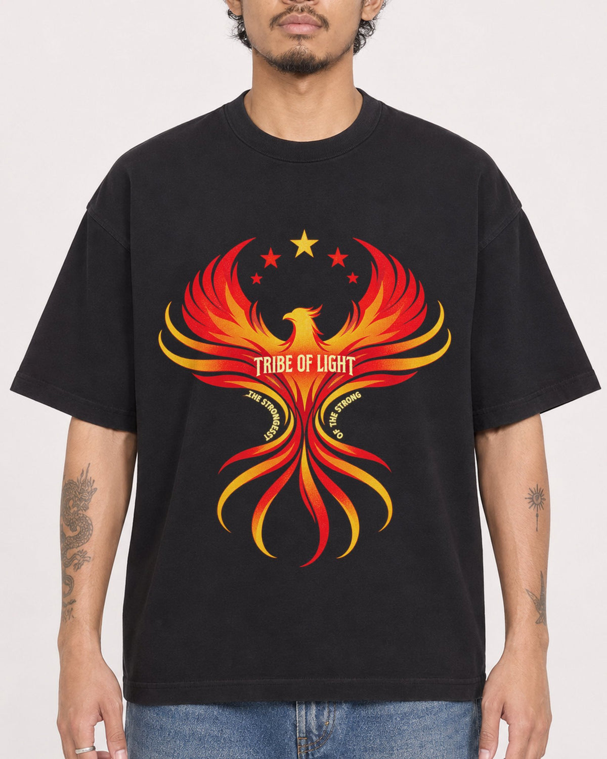 Mockup Boxy Heavyweight Tee Black male close-up 42
