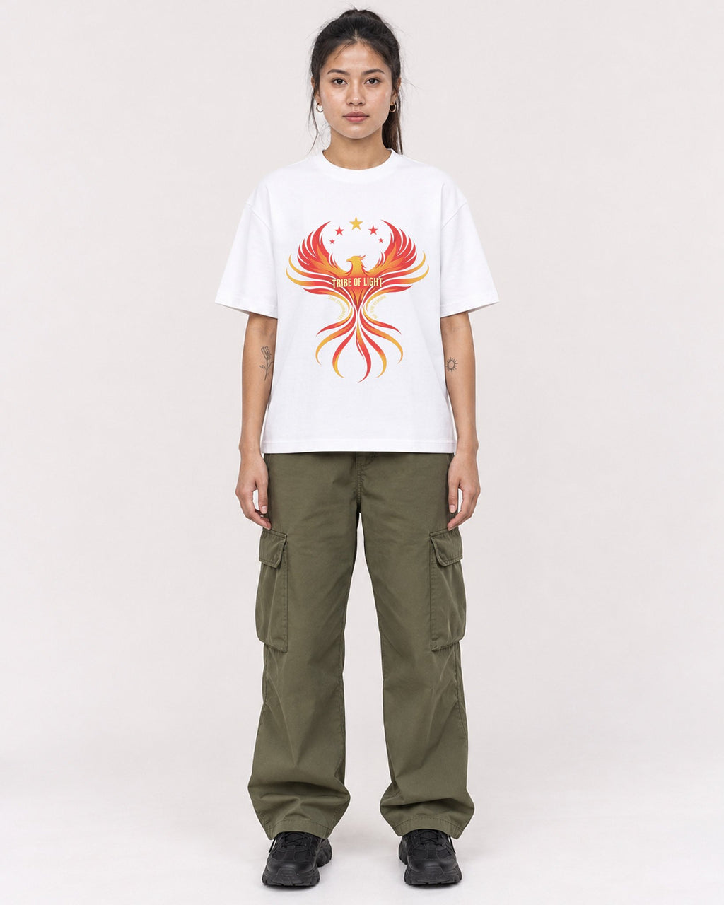 Mockup Boxy Heavyweight Tee White female full-body 42
