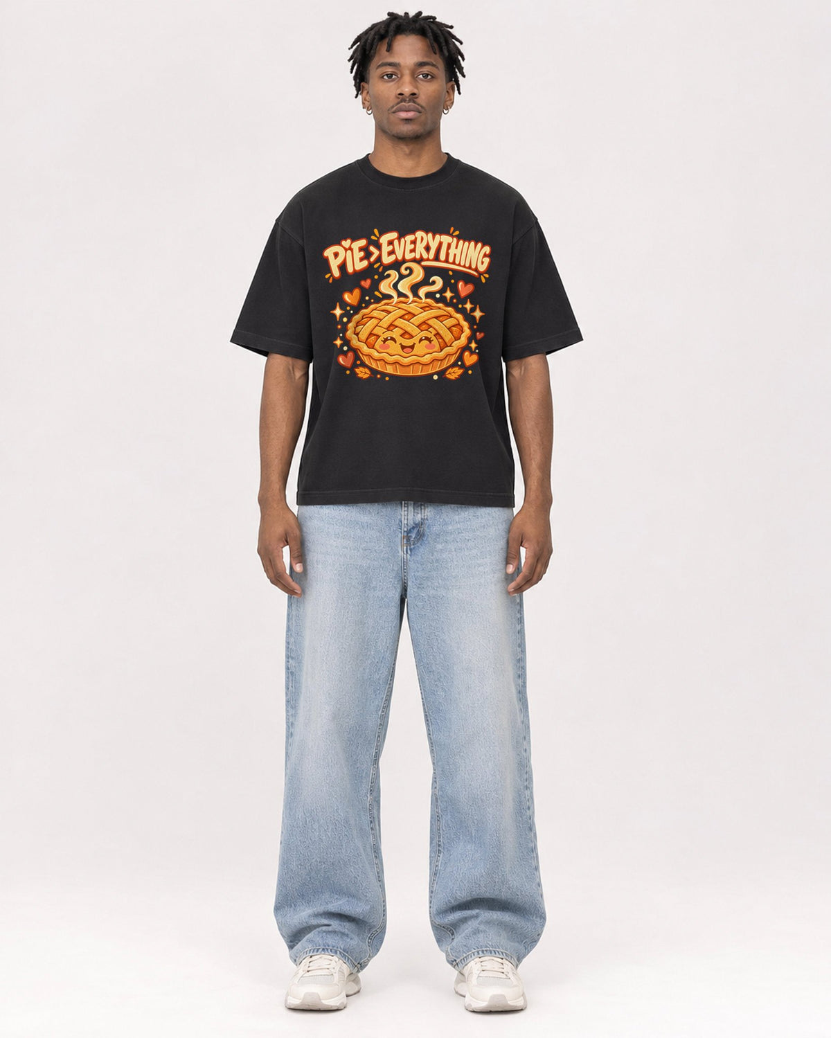 Mockup Boxy Heavyweight Tee Black male full-body 05