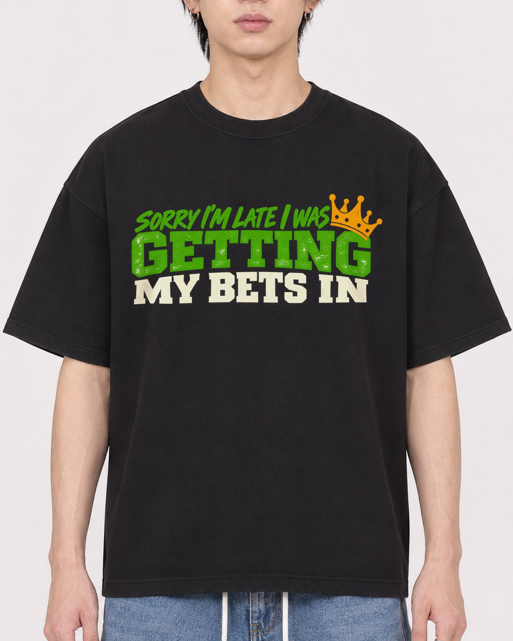 Mockup Boxy Heavyweight Tee Black male close-up 11