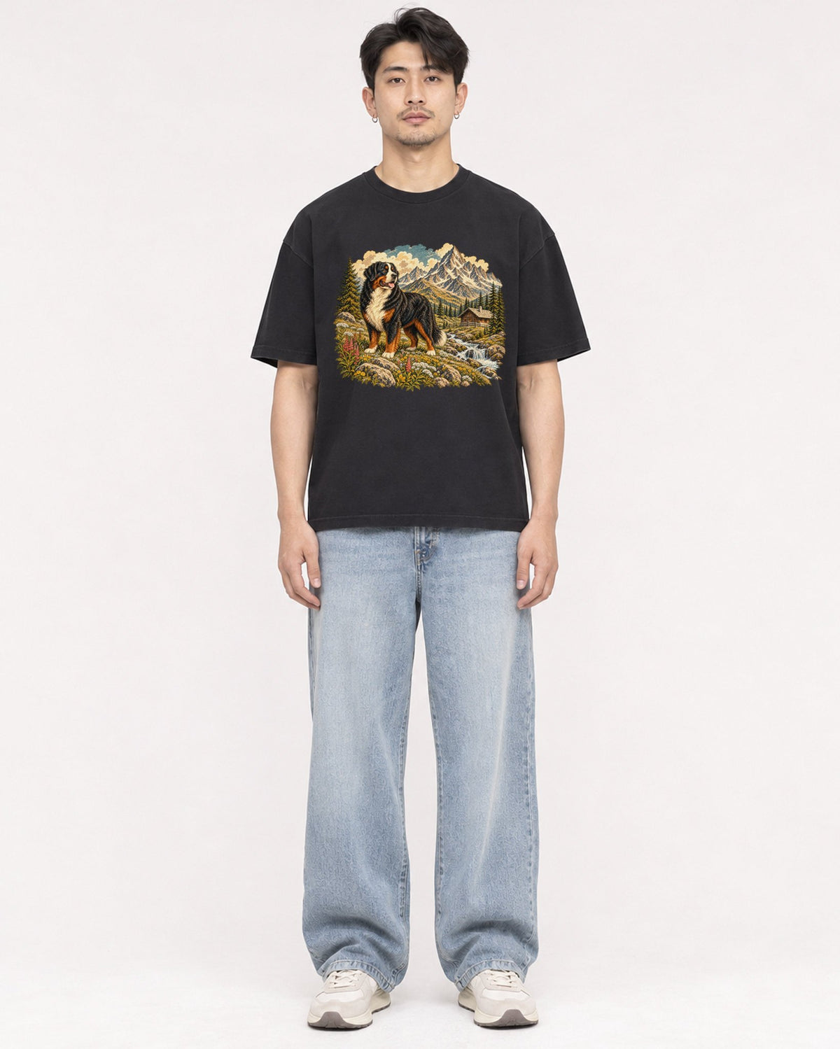 Mockup Boxy Heavyweight Tee Black male full-body 13