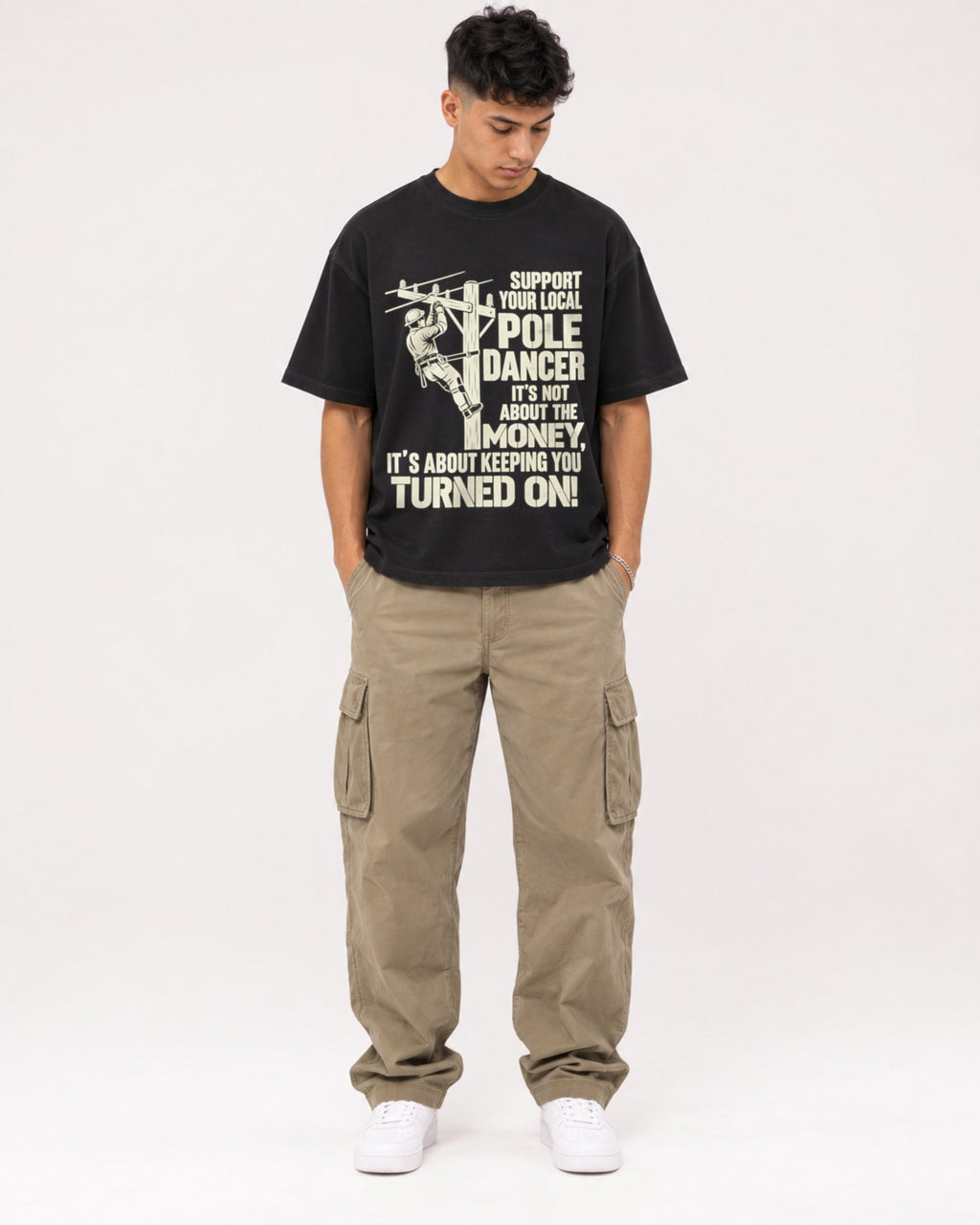 Mockup Boxy Heavyweight Tee Black male full-body 16