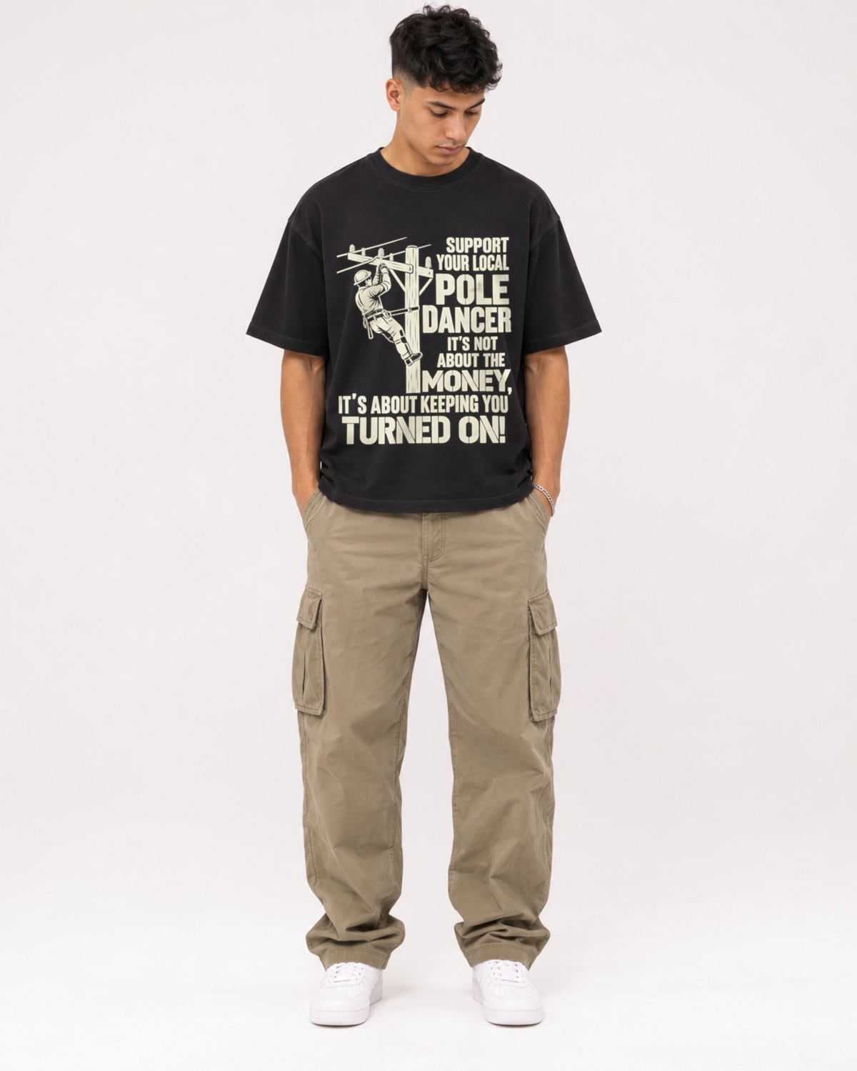 Mockup Boxy Heavyweight Tee Black male full-body 16