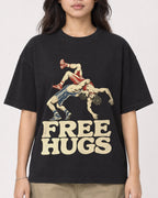 Mockup Boxy Heavyweight Tee Black female close-up 02