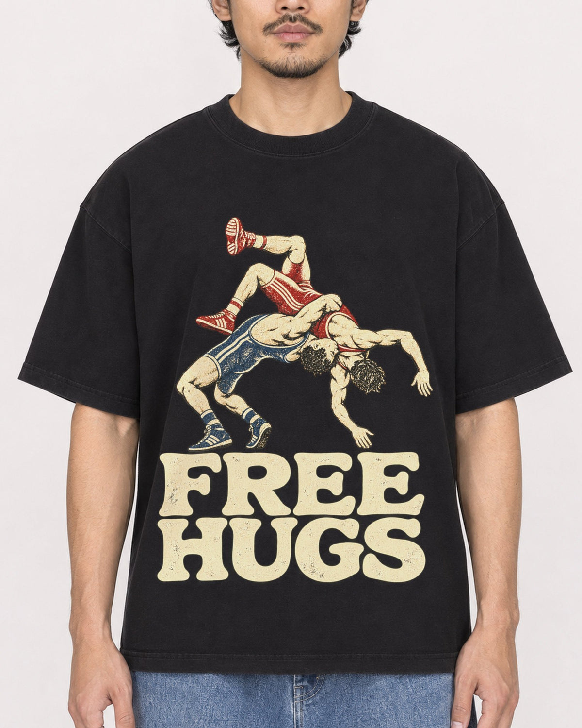 Mockup Boxy Heavyweight Tee Black male close-up 02